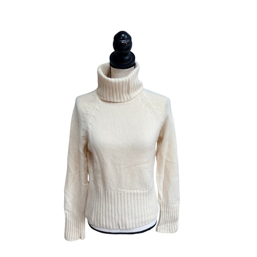 Ann Taylor Women's 100% Cashmere Turtleneck Ivory Cable Detail Size M